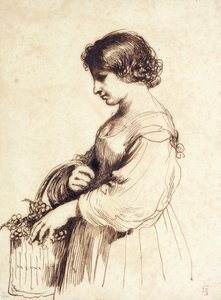 شابة تحمل سلة فواكه ، بواسطة جويرسينو
