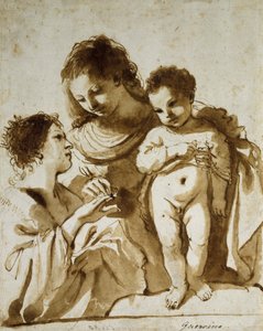 الزواج الصوفي لسانت كاترين ، 1618-1919 (قلم وحبر بني مع غسل بني فوق المؤشرات في الطباشير الأسود على ورق أبيض) بواسطة جويرسينو
