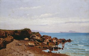 صيادون على ساحل نابولي ، مع جزيرة كابري في الخلفية ، بقلم غولييلمو سياردي (1842-1917) ، زيت على قماش ، 47.5 × 76.5 سم