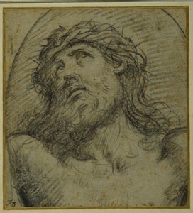 Head and shoulders of the living Christ crucified (black chalk on carta azzurra) بواسطة جويدو ريني
