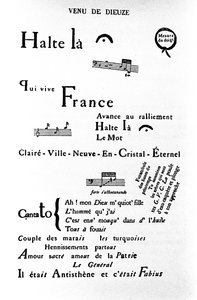 Calligram (rhebus) بواسطة Guillaume Apollinaire (1880-1918): "Come of Dieuze"