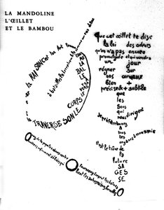Calligram بقلم Guillaume Apollinaire (1880-1918): "المندولين والقرنفل والخيزران"
