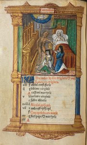كتاب مطبوع لساعات استخدام روما: fol. 13v ، صفحة تقويم ديسمبر ، 1510. بواسطة غيوم لو روج