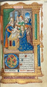 كتاب مطبوع لساعات استخدام روما: fol. 40 و ، عرض في الهيكل ، 1510.