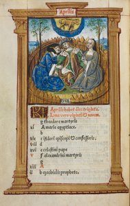 كتاب مطبوع لساعات استخدام روما: fol. 5v ، رسم توضيحي لتقويم أبريل ، 1510.