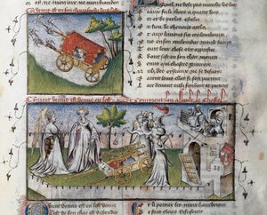 كيف وصلت فينوس واقتحمت القلعة التي بناها الغيرة ، Miniature by Guillaume Lorris من مخطوطة Le Romanesque de la Rose ،
