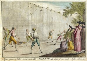 Il Pallone من Giuochi و Ritenimenti و Feste Annue الذين يرتدون الملابس في توسكانا وخاصة في فلورنسا ، الحانة. 1790 (نقش ملون)