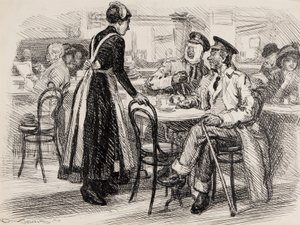 كرتون الحرب العالمية الأولى ، ربما لكمة ، 1916 (قلم حبر على ورق) بواسطة جورنيل تشارلز جنيس