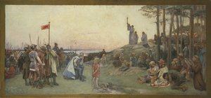 القديس أنشاير (أنشاير دي بريمي ، أوسكار أو أنسجار ، 801-865) prechant le christianisme - أنسجار يبشر بالمسيحية ، بقلم سيدرستروم ، جوستاف (1845-1933). زيت على قماش