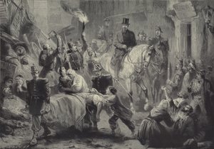 لويس نابليون يزور متاريس باريس على ظهور الخيل ليلة 3 ديسمبر 1851 بواسطة جوستاف بارتش