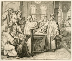 لوثر وأولريش زوينجلي (1494-1531) يناقشان حول القربان وليس بينهما اتفاق ، في ماربورغ 1529