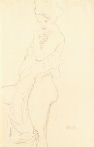 عاريًا يقف يسارًا ، يحمل منشفة على الجسم ، 1917 بواسطة غوستاف كليمت