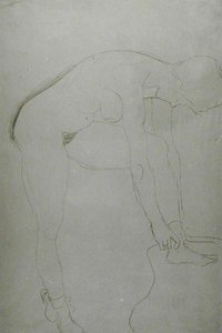 الوقوف عاريًا مع أرجل مرتفعة ، حوالي 1907 (قلم رصاص على ورق ياباني) (صورة بالأبيض والأسود) بواسطة غوستاف كليمت