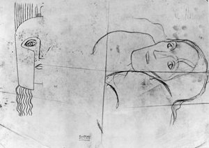 دراسات لـ Ver Sacrum 1900 - Pallas Athene و Tragic Head ، 1897-98 (قلم رصاص وقلم تلوين أزرق على ورق استشفاف) بواسطة غوستاف كليمت