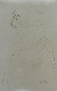 امرأة في الملف الشخصي ، c.1904-06 (قلم رصاص على ورق) (صورة بالأبيض والأسود) بواسطة غوستاف كليمت