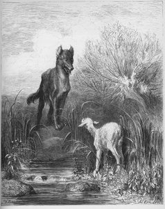 Le loup et l'lamneau - الذئب والحمل - من "الخرافات" لجين دي لافونتين (لافونتين) (1621-95) - نقش بعد غوستاف دوري (1832-1883) - مجموعة خاصة