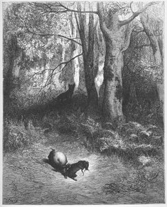 Les deux rats ، le fox et l'egg - الجرذان ، الثعلب والبيض - من "الخرافات" لجين دي لافونتين (لافونتين) (1621-95) - إنجرافين بعد غوستاف دوري (1832-1883) - مجموعة خاصة بواسطة غوستاف (بعد) دوري