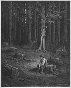 la foret et le bucheron - الغابة والحطاب - من "الخرافات" لجين دي لافونتين (لافونتين) (1621-95) - إنجرافين بعد غوستاف دوري (1832-1883) - مجموعة خاصة