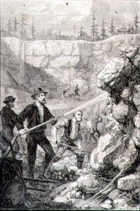 التنقيب عن الذهب في كاليفورنيا في ستينيات القرن التاسع عشر ، نقش فيليكس جان جوشارد (1825-1872) (نقش) بواسطة غوستاف أدولف (بعد) شاسيفينت باك