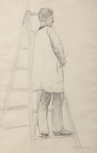 دراسة لرسامي المنازل: رجل على سلم، من ثلاثة أرباع الظهر بواسطة غوستاف كايليبوت