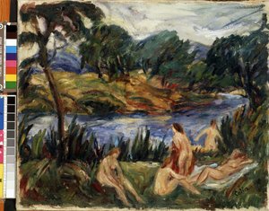 "نساء على النهر" (نساء عند النهر) لوحة لغوستاف كولين (1829-1910) زيت على قماش. التعبيرية. متحف Mikalojus Konstantinas Ciurlionis للفنون الجميلة ، كاوناس ، ليتوانيا بواسطة غوستاف كولين