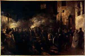 Fire fighters running a fire Painting by Gustave Courbet (1819-1877) 1850 Sun. 3,88x5,8 m Paris, Musee du petit palais بواسطة غوستاف كوربيت