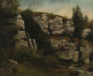 المناظر الطبيعية مع الصخور والشلال. 1872 بواسطة غوستاف كوربيت