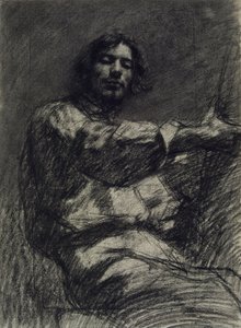 شاب يجلس، يدرس. صورة الذات في الحامل ، ج. 1847 بواسطة غوستاف كوربيت
