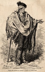 فلاح من منطقة قرطبة. رسم تخطيطي تم التقاطه على الهواء مباشرة بواسطة Gustave Dore (1832-1883). نقش لتوضيح الرحلة في إسبانيا ، في عام 1862 بواسطة تشارلز ديفيلير وغوستاف دوري ، في "Le tour du monde، nouveau journal des voyages" المنشور تحت دير بواسطة غوستاف دور