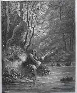 ظهور دوروثي في ملابس فارمر - من "" دون كيشوت دي لا مانشا "" لميغيل سيرفانتس (1547-1616) (دون كيشوت) - نقش خشبي بعد رسم غوستاف دوري بواسطة غوستاف دور