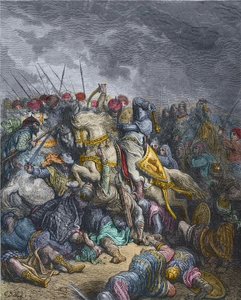 معركة أرسور - ريتشارد الأول قلب الأسد (1157-1199) ، ملك إنجلترا يشارك في الحملة الصليبية الثالثة - ريتشارد قلب الأسد في معركة أرسوف (1191) ، الحملة الصليبية الثالثة ، نقش غوستاف دوري - من تاريخ الحروب الصليبية بواسطة جوزيف -فرانسوا ميشود بواسطة غوستاف دور