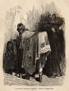 Buhonero ، بائع متجول أراغون. رسم لجوستاف دوري (1832-1883). نقش لتوضيح الرحلة في إسبانيا ، بقلم تشارلز دافيلييه ، عام 1862 ، نُشر في "" Le tour du monde "" "1872 ، تحرير إدوارد شارتون ، طبعة Hachette ، باريس. مجموعة سيلفا. بواسطة غوستاف دور