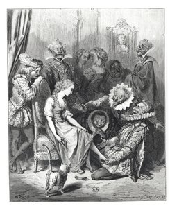 "سندريلا والنعال الزجاجي" ، رسم توضيحي من "Les Contes de Perrault" ، منقوش بواسطة Louis Henri Breviere (1797-1869) ، نشره J.Hetzel ، 1862 بواسطة غوستاف دور