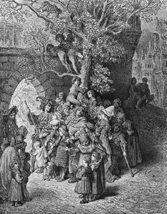 حشد من المتفرجين والمتفرجين في حفل الزفاف ، مشهد من "The Rime of the Ancient Mariner" بواسطة ST Coleridge ، نشره Harper und Brothers ، نيويورك ، 1876 (نقش الخشب) بواسطة غوستاف دور