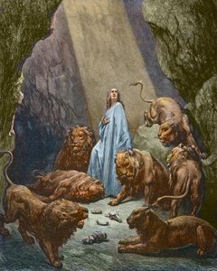 Daniel est jete dans la fonds aux lions - دانيال في دن الأسود - نقش غوستاف دوري - تلوين لاحقًا بواسطة غوستاف دور