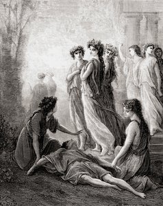 Daphnis et Alcimadure ، من طبعة أواخر القرن التاسع عشر من Fables de La Fontaine (نقش الخشب)