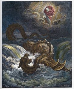 تدمير Leviathan - تدمير Leviathan ، الوحش البحري في العهد القديم - نقش في "" The Bible illustree "بقلم Gustave Dore (1832-1883) - نقش من" "The Dore Bible"