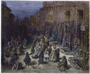 شارع دودلي ، سبع موانئ في كوفنت غاردن من "لندن ، رحلة حج" ، بقلم ويليام بلانشارد جيرولد (1826-1894) - رسوم توضيحية لجوستاف دوري - 1872 - بواسطة غوستاف دور