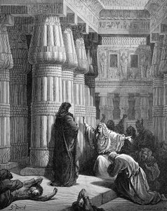 المصريون يحثون موسى على الرحيل، بقلم دوريه. - الكتاب المقدس بواسطة غوستاف دور