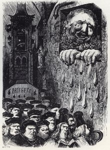 جارجانتوا حزنًا على وفاة زوجته - جارجانتوا حدادًا على زوجته - رسم توضيحي من "Gargantua and Pantagruel" بقلم فرانسوا رابيليه - نقش لغوستاف دوري (1832-1883) بواسطة غوستاف دور