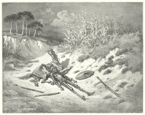Gustave Dores Don Quixote: "Alas! where are you, lady dear, That for my woe you do not moan?" (engraving) بواسطة غوستاف دور