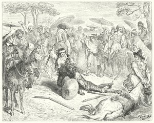 Gustave Dores Don Quixote: "In spite of his arms, he thrashed him like a wheat-sheaf" (engraving) بواسطة غوستاف دور