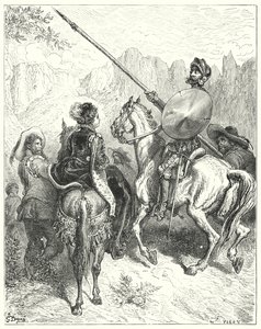 دون كيشوت من Gustave Dore: "الآن ، سيدة" ، قال دون كيشوت ، "اسمح لي بالعظمة أن تخبرني بالطريقة التي يجب أن نسير بها ، لأداء خدمتك" (نقش) بواسطة غوستاف دور