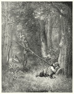 دون كيشوت من Gustave Dore: "على كل هذا الطرح الرائع ، لم يجب سانشو بكلمة واحدة" (نقش) بواسطة غوستاف دور
