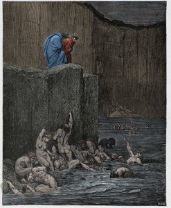 جحيم ، كانتو 18: البارامترات والسطح في الدائرة الثامنة ، رسم توضيحي من "الكوميديا الإلهية" لدانتي أليغييري ، 1885 بواسطة غوستاف دور