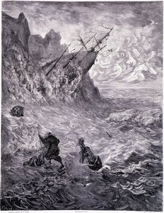 أعبر البحار ... اللوحة X ​​- رسم غوستاف دوري (1832-1883) ، لـ La legende du Jeif يتجول بواسطة Pierre Dupont ، إصدار Librairie du Magasin Picturesque ، باريس 1862 بواسطة غوستاف دور
