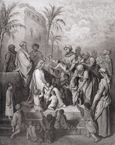 يسوع يبارك الأطفال ، نقشه ستيفان بانميكر (1847-1930) ج بواسطة غوستاف دور