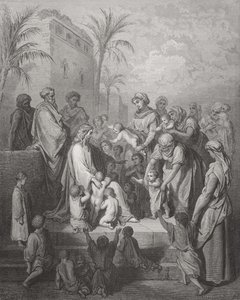 يسوع نعمة الأطفال ، صورة توضيحية من "الكتاب المقدس" لدور ، منقوش بواسطة Pannemaker ، 1866 بواسطة غوستاف دور