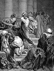 يطارد يسوع المسيح تجار الهيكل. رسم توضيحي لغوستاف دوريه. بواسطة غوستاف دور