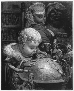 L'education de Gargantua - تعليم Gargantua - رسم توضيحي من "Gargantua and Pantagruel" بقلم فرانسوا رابليه - نقش لغوستاف دوري (1832-1883) بواسطة غوستاف دور
